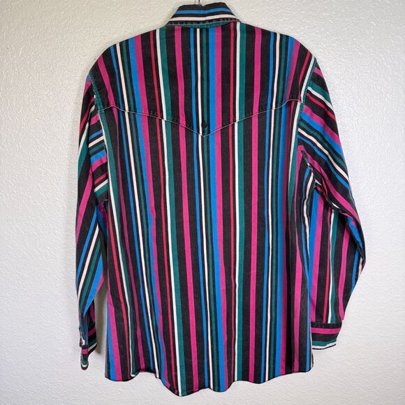 Wrangler Brushpopper Shirt Mens 16.5 X-Long Tails Stripe Button Western Vintage - Picture 2 of 11